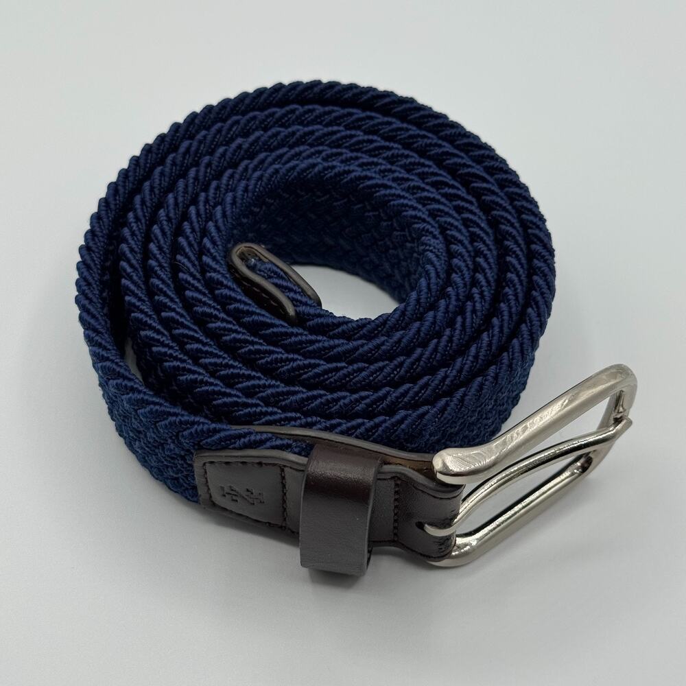 Izod Men's Belt Blue Braided Fabric Elastic Woven Stretch Golf XL 48”Long